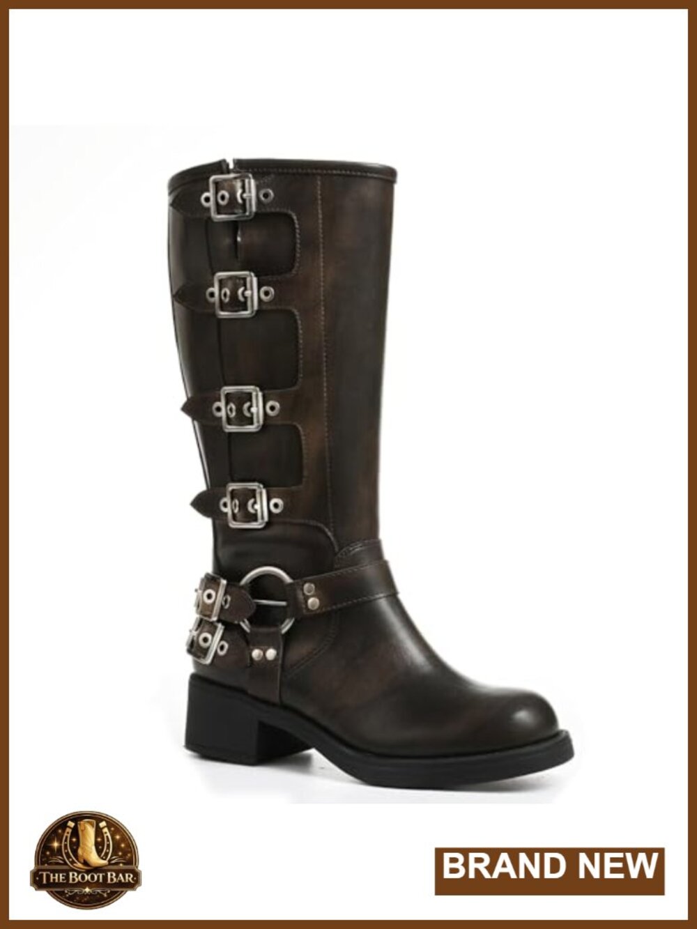 Knee High Boots Moto Biker Buckle Tall Combat Boots Chunky Block Heel